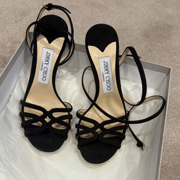 Jimmy Choo Black Suede Strappy Ankle-Tie High Heels